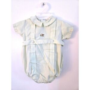 Bryan Romper Baby Boys 6-9M Mint Green Excellent Vintage Elephant Embroidery